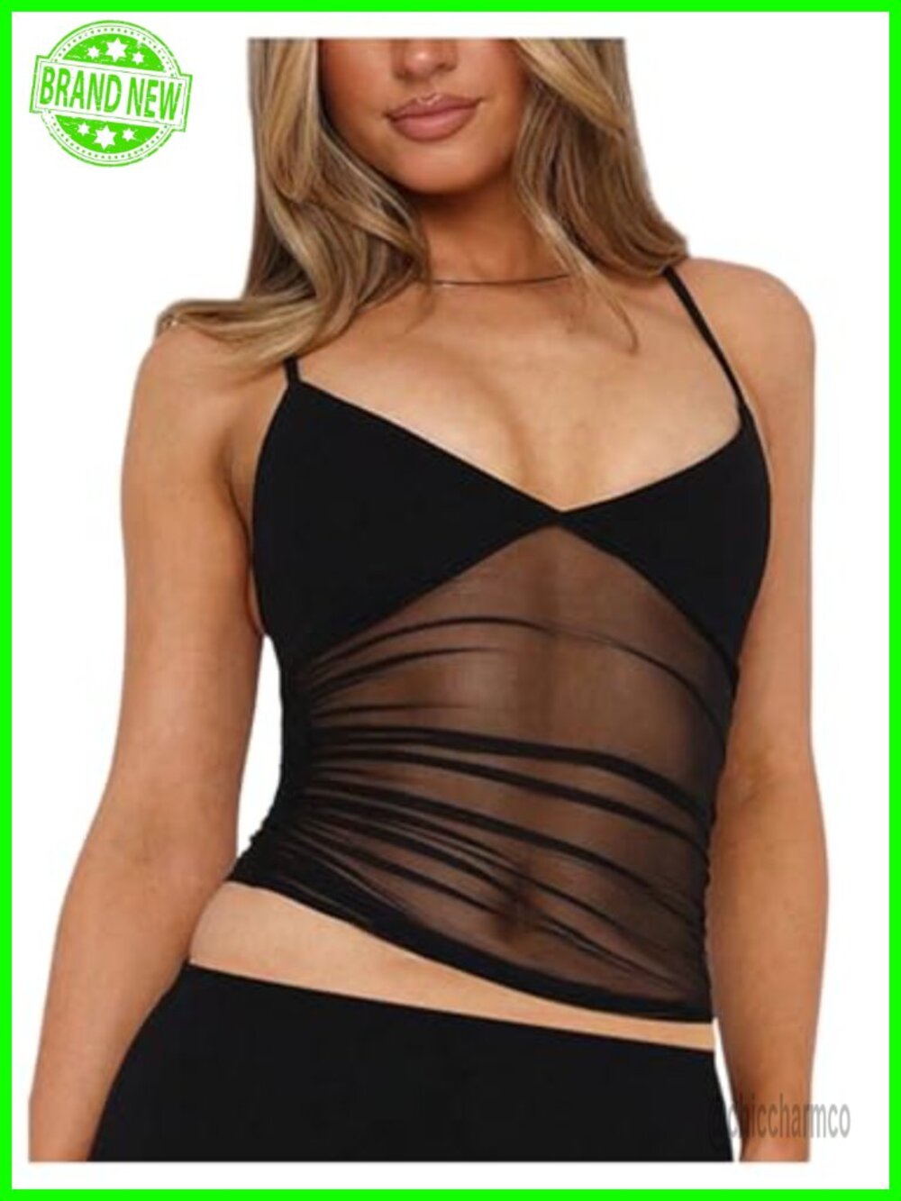 Sheer Mesh Polka Dot Ruched Cami Crop Top – Women's Slim Fit Sleeveless Summer